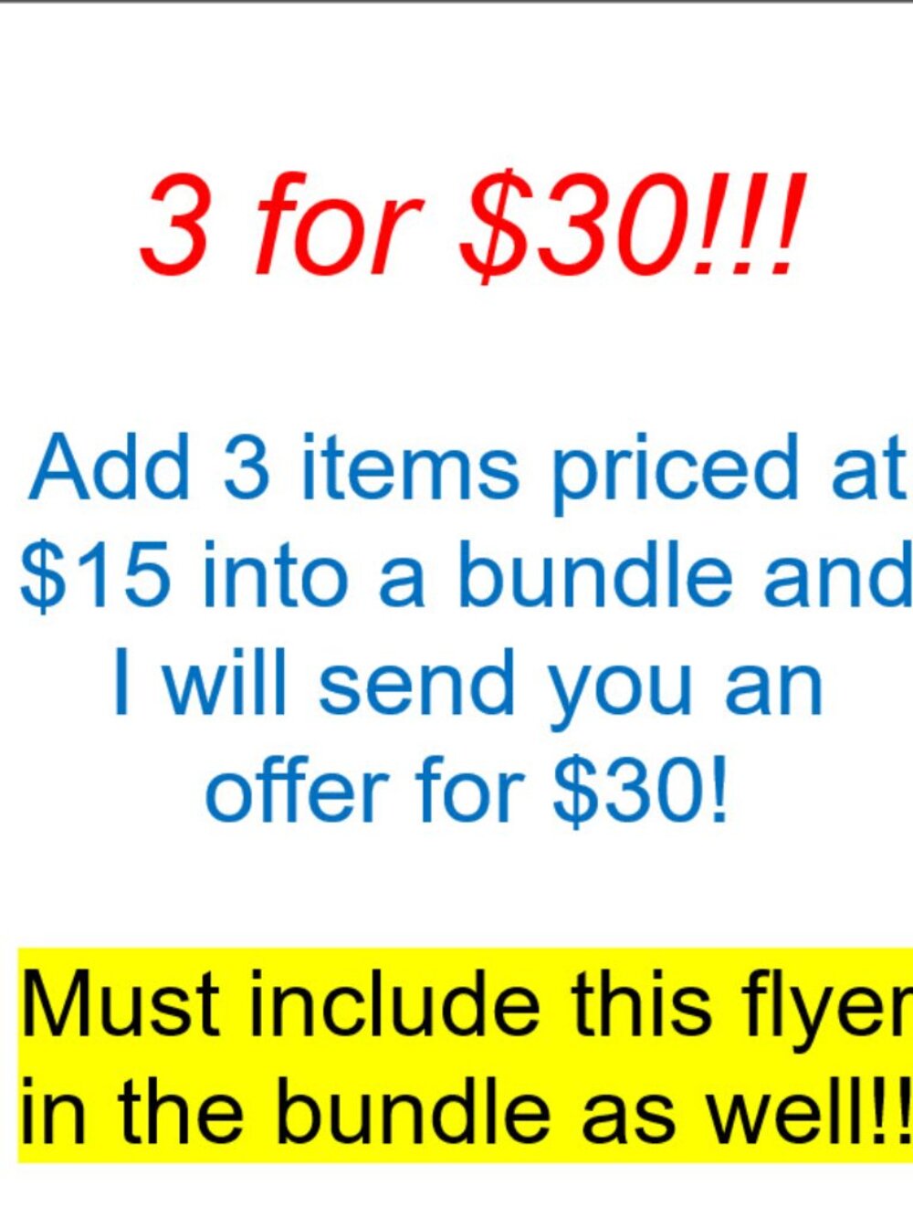 3 for $30 mix and match on $15 items
